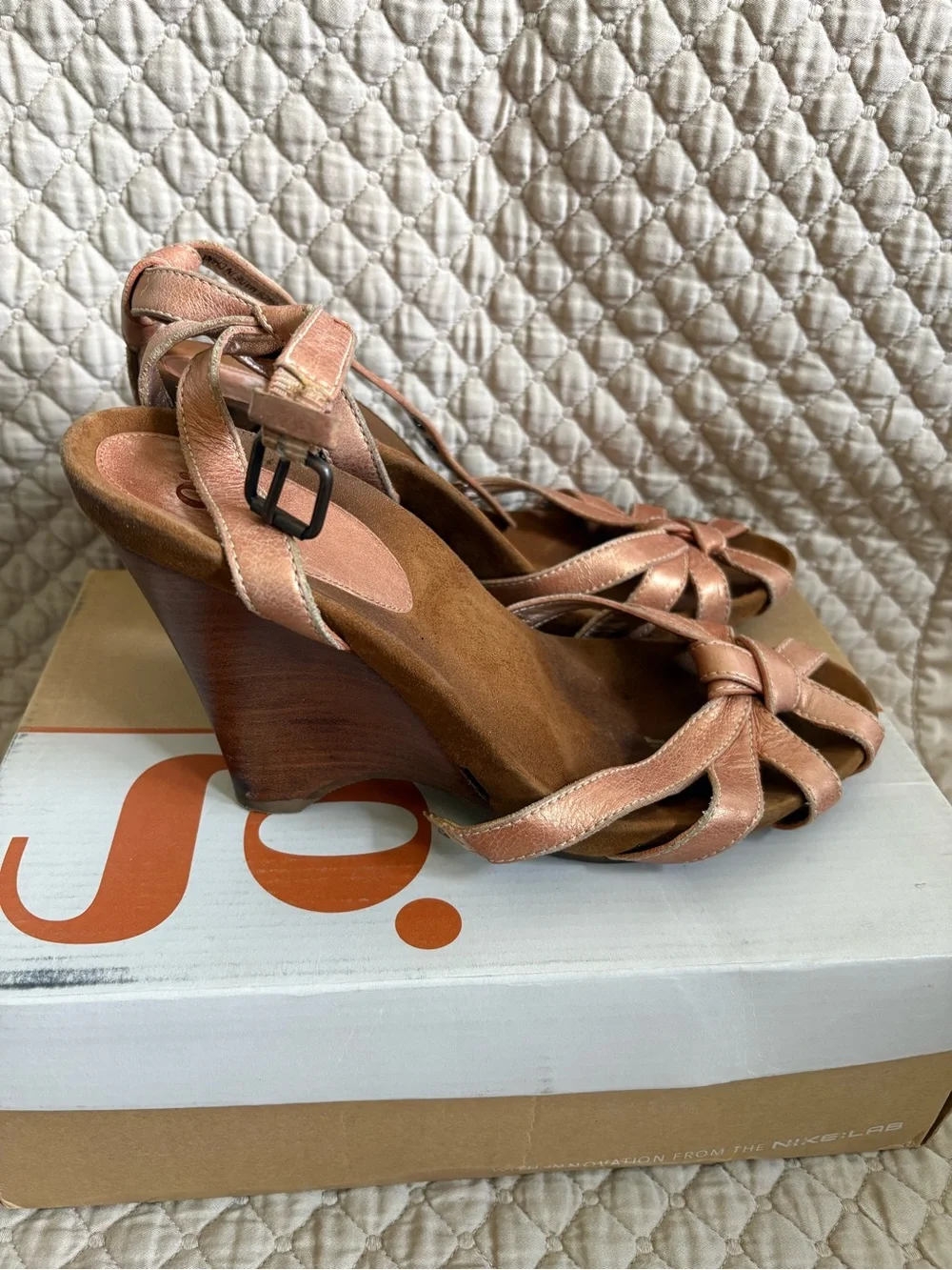 Cole Haan Peach/Blush Suede Knot Wedge Sandals